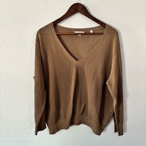 Vince Women’s V-Neck Cotton Knit Sweater – Size XL –‎ Brown / Camel
